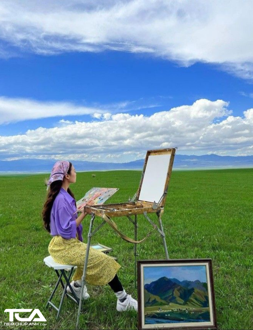 cách chụp ảnh với tranh