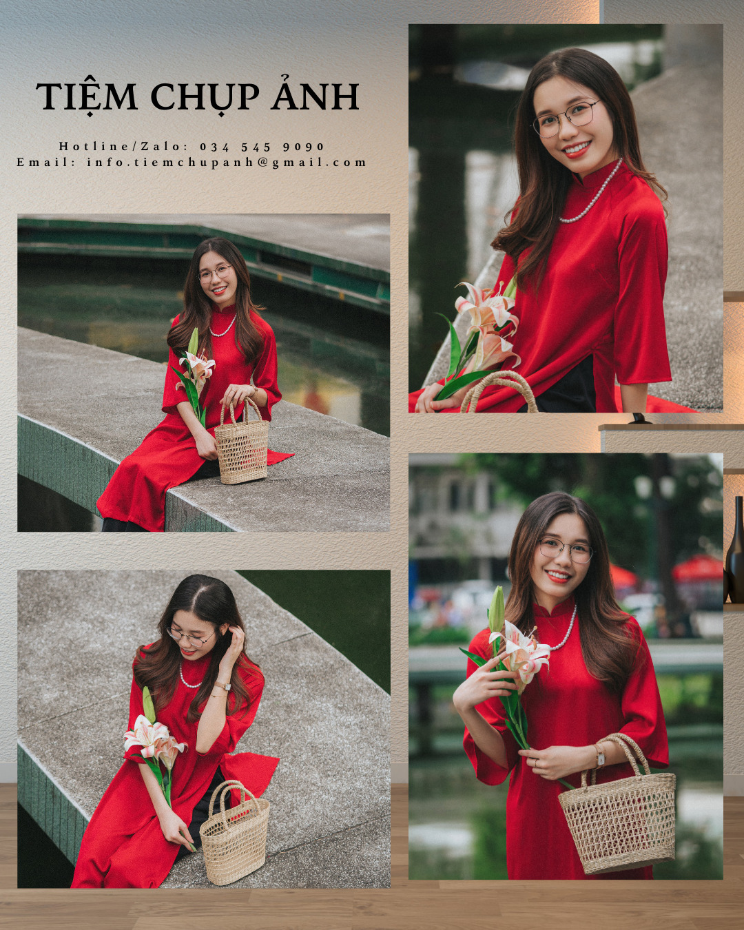chụp hình ngoại cảnh áo dài tết