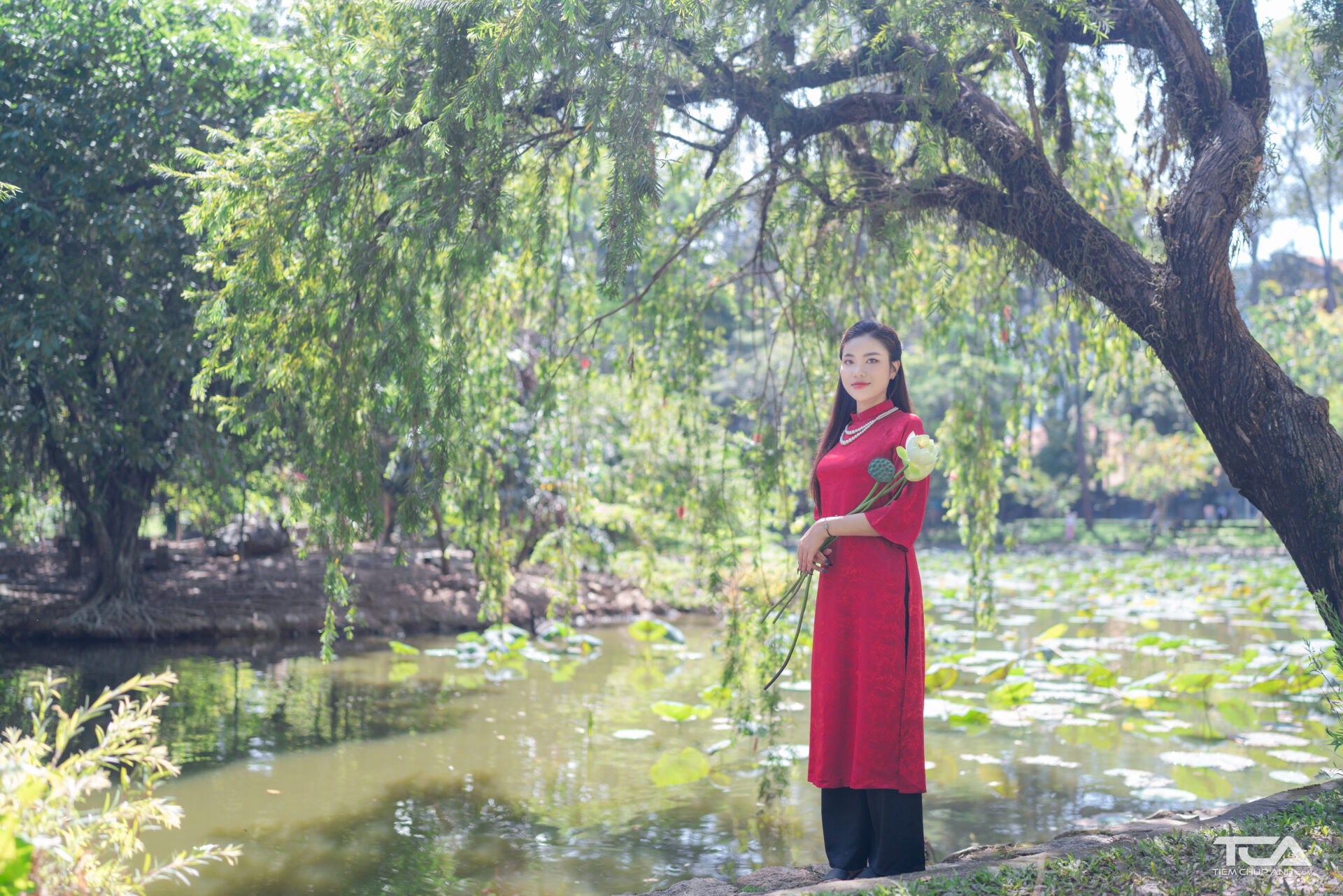 chụp hình ngoại cảnh áo dài tết